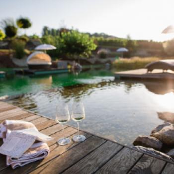 Nicht nur am idyllischen Naturpool im Grünen kann man <a href="https://www.ratscher-landhaus.at/hotel/wellness-erholung/" target="_blank">wellnessen mit allen Sinnen</a> - (c) Ratscher Landhaus