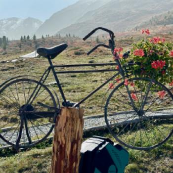 Radeln hoch über dem Reschenpass - hier an der Grenze zu Südtirol und Graubünden kann man Mountainbike-Touren durch die imposante Bergwelt unternehmen - (c) Armin Herb