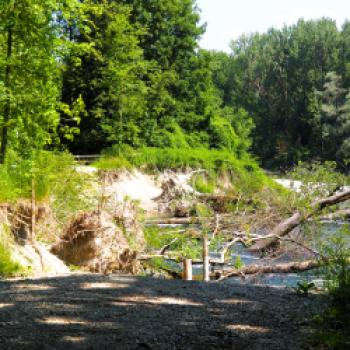 Die wilde ISar spült manchmal auch Teile des Radwegs weg, wie hier aktuell zwischen München und Freising - (c) Jörg Bornmann